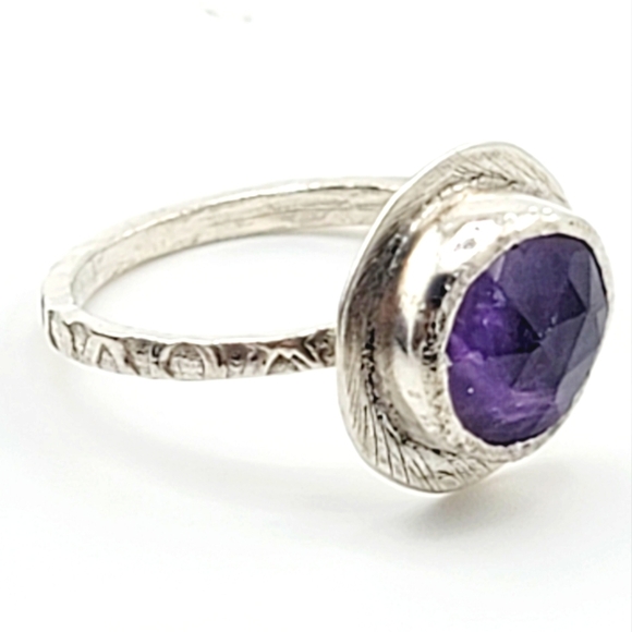 AMETHYST GEMSTONE RING HANDMADE IN STERLING SILVER METAL SIZE 8 - Picture 1 of 6
